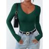 imagePRETTYGARDEN Long Sleeve Shirts for Women 2025 Fall Fashion V Neck Going Out Tops Slim Fit Basic Tees Y2K ClothesDark Green