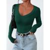imagePRETTYGARDEN Long Sleeve Shirts for Women 2025 Fall Fashion V Neck Going Out Tops Slim Fit Basic Tees Y2K ClothesDark Green