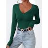 imagePRETTYGARDEN Long Sleeve Shirts for Women 2025 Fall Fashion V Neck Going Out Tops Slim Fit Basic Tees Y2K ClothesDark Green
