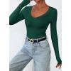 imagePRETTYGARDEN Long Sleeve Shirts for Women 2025 Fall Fashion V Neck Going Out Tops Slim Fit Basic Tees Y2K ClothesDark Green