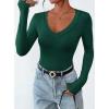 imagePRETTYGARDEN Long Sleeve Shirts for Women 2025 Fall Fashion V Neck Going Out Tops Slim Fit Basic Tees Y2K ClothesDark Green