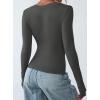 imagePRETTYGARDEN Long Sleeve Shirts for Women 2025 Fall Fashion V Neck Going Out Tops Slim Fit Basic Tees Y2K ClothesDark Grey
