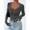imagePRETTYGARDEN Long Sleeve Shirts for Women 2025 Fall Fashion V Neck Going Out Tops Slim Fit Basic Tees Y2K ClothesDark Grey