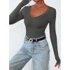 imagePRETTYGARDEN Long Sleeve Shirts for Women 2025 Fall Fashion V Neck Going Out Tops Slim Fit Basic Tees Y2K ClothesDark Grey