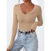 imagePRETTYGARDEN Long Sleeve Shirts for Women 2025 Fall Fashion V Neck Going Out Tops Slim Fit Basic Tees Y2K ClothesKhaki