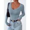 imagePRETTYGARDEN Long Sleeve Shirts for Women 2025 Fall Fashion V Neck Going Out Tops Slim Fit Basic Tees Y2K ClothesLight Grey Blue