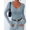 imagePRETTYGARDEN Long Sleeve Shirts for Women 2025 Fall Fashion V Neck Going Out Tops Slim Fit Basic Tees Y2K ClothesLight Grey Blue