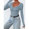 imagePRETTYGARDEN Long Sleeve Shirts for Women 2025 Fall Fashion V Neck Going Out Tops Slim Fit Basic Tees Y2K ClothesLight Grey Blue