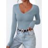 imagePRETTYGARDEN Long Sleeve Shirts for Women 2025 Fall Fashion V Neck Going Out Tops Slim Fit Basic Tees Y2K ClothesLight Grey Blue