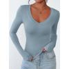 imagePRETTYGARDEN Long Sleeve Shirts for Women 2025 Fall Fashion V Neck Going Out Tops Slim Fit Basic Tees Y2K ClothesLight Grey Blue
