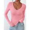 imagePRETTYGARDEN Long Sleeve Shirts for Women 2025 Fall Fashion V Neck Going Out Tops Slim Fit Basic Tees Y2K ClothesPink