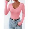 imagePRETTYGARDEN Long Sleeve Shirts for Women 2025 Fall Fashion V Neck Going Out Tops Slim Fit Basic Tees Y2K ClothesPink