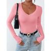 imagePRETTYGARDEN Long Sleeve Shirts for Women 2025 Fall Fashion V Neck Going Out Tops Slim Fit Basic Tees Y2K ClothesPink