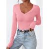 imagePRETTYGARDEN Long Sleeve Shirts for Women 2025 Fall Fashion V Neck Going Out Tops Slim Fit Basic Tees Y2K ClothesPink