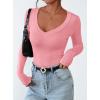 imagePRETTYGARDEN Long Sleeve Shirts for Women 2025 Fall Fashion V Neck Going Out Tops Slim Fit Basic Tees Y2K ClothesPink