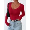 imagePRETTYGARDEN Long Sleeve Shirts for Women 2025 Fall Fashion V Neck Going Out Tops Slim Fit Basic Tees Y2K ClothesRed