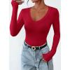 imagePRETTYGARDEN Long Sleeve Shirts for Women 2025 Fall Fashion V Neck Going Out Tops Slim Fit Basic Tees Y2K ClothesRed