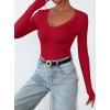 imagePRETTYGARDEN Long Sleeve Shirts for Women 2025 Fall Fashion V Neck Going Out Tops Slim Fit Basic Tees Y2K ClothesRed