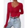imagePRETTYGARDEN Long Sleeve Shirts for Women 2025 Fall Fashion V Neck Going Out Tops Slim Fit Basic Tees Y2K ClothesRed