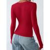imagePRETTYGARDEN Long Sleeve Shirts for Women 2025 Fall Fashion V Neck Going Out Tops Slim Fit Basic Tees Y2K ClothesRed