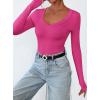 imagePRETTYGARDEN Long Sleeve Shirts for Women 2025 Fall Fashion V Neck Going Out Tops Slim Fit Basic Tees Y2K ClothesRose
