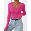 imagePRETTYGARDEN Long Sleeve Shirts for Women 2025 Fall Fashion V Neck Going Out Tops Slim Fit Basic Tees Y2K ClothesRose