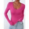 imagePRETTYGARDEN Long Sleeve Shirts for Women 2025 Fall Fashion V Neck Going Out Tops Slim Fit Basic Tees Y2K ClothesRose