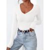 imagePRETTYGARDEN Long Sleeve Shirts for Women 2025 Fall Fashion V Neck Going Out Tops Slim Fit Basic Tees Y2K ClothesWhite