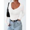 imagePRETTYGARDEN Long Sleeve Shirts for Women 2025 Fall Fashion V Neck Going Out Tops Slim Fit Basic Tees Y2K ClothesWhite
