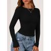 imagePRETTYGARDEN Long Sleeve Shirts for Women 2025 Fall Going Out Tops Casual Ribbed Knit Slim Fitted Basic Tees Y2K ClothesBlack