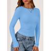 imagePRETTYGARDEN Long Sleeve Shirts for Women 2025 Fall Going Out Tops Casual Ribbed Knit Slim Fitted Basic Tees Y2K ClothesLight Blue