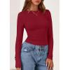 imagePRETTYGARDEN Long Sleeve Shirts for Women 2025 Fall Going Out Tops Casual Ribbed Knit Slim Fitted Basic Tees Y2K ClothesRed