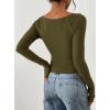 imagePRETTYGARDEN Long Sleeve Shirts for Women 2025 Fall Ruched Sides Boat Neck Basic Tee Casual Fitted Ribbed Knit Crop TopsArmy Green