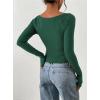 imagePRETTYGARDEN Long Sleeve Shirts for Women 2025 Fall Ruched Sides Boat Neck Basic Tee Casual Fitted Ribbed Knit Crop TopsDark Green