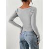 imagePRETTYGARDEN Long Sleeve Shirts for Women 2025 Fall Ruched Sides Boat Neck Basic Tee Casual Fitted Ribbed Knit Crop TopsGrey