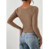imagePRETTYGARDEN Long Sleeve Shirts for Women 2025 Fall Ruched Sides Boat Neck Basic Tee Casual Fitted Ribbed Knit Crop TopsKhaki