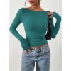 imagePRETTYGARDEN Long Sleeve Shirts for Women 2025 Fall Ruched Sides Boat Neck Basic Tee Casual Fitted Ribbed Knit Crop TopsLake Blue