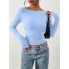 imagePRETTYGARDEN Long Sleeve Shirts for Women 2025 Fall Ruched Sides Boat Neck Basic Tee Casual Fitted Ribbed Knit Crop TopsLight Blue