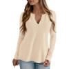 imagePRETTYGARDEN Long Sleeve Shirts for Women 2025 Fall V Neck Waffle Basic Tee Dressy Casual Winter Blouses Knit Tunic TopsBeige