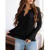 imagePRETTYGARDEN Long Sleeve Shirts for Women 2025 Fall V Neck Waffle Basic Tee Dressy Casual Winter Blouses Knit Tunic TopsBlack