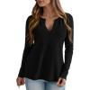 imagePRETTYGARDEN Long Sleeve Shirts for Women 2025 Fall V Neck Waffle Basic Tee Dressy Casual Winter Blouses Knit Tunic TopsBlack