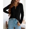 imagePRETTYGARDEN Long Sleeve Shirts for Women 2025 Fall V Neck Waffle Basic Tee Dressy Casual Winter Blouses Knit Tunic TopsBlack