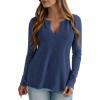 imagePRETTYGARDEN Long Sleeve Shirts for Women 2025 Fall V Neck Waffle Basic Tee Dressy Casual Winter Blouses Knit Tunic TopsNavy
