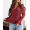 imagePRETTYGARDEN Long Sleeve Shirts for Women 2025 Fall V Neck Waffle Basic Tee Dressy Casual Winter Blouses Knit Tunic TopsWine Red
