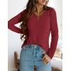 imagePRETTYGARDEN Long Sleeve Shirts for Women 2025 Fall V Neck Waffle Basic Tee Dressy Casual Winter Blouses Knit Tunic TopsWine Red