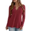 imagePRETTYGARDEN Long Sleeve Shirts for Women 2025 Fall V Neck Waffle Basic Tee Dressy Casual Winter Blouses Knit Tunic TopsWine Red