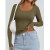 imagePRETTYGARDEN Long Sleeve Shirts for Women Fall Outfits 2025 Ribbed Basic Tees Scoop Neck Going Out Tops Fashion ClothingArmy Green