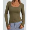 imagePRETTYGARDEN Long Sleeve Shirts for Women Fall Outfits 2025 Ribbed Basic Tees Scoop Neck Going Out Tops Fashion ClothingArmy Green