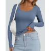 imagePRETTYGARDEN Long Sleeve Shirts for Women Fall Outfits 2025 Ribbed Basic Tees Scoop Neck Going Out Tops Fashion ClothingBlue Grey