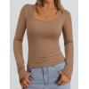 imagePRETTYGARDEN Long Sleeve Shirts for Women Fall Outfits 2025 Ribbed Basic Tees Scoop Neck Going Out Tops Fashion ClothingLight Khaki